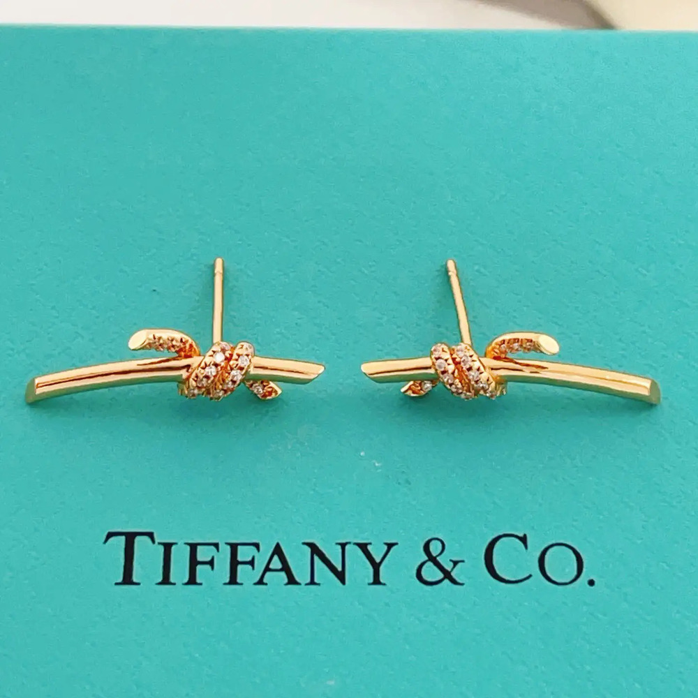 Tiffany & Co. Rose Gold Diamond-Studded Knot Earrings